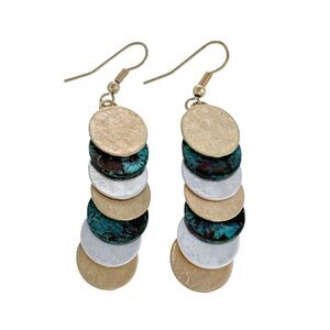 Gold-Tone Multi-Disc Dangle Earrings | Textured & Iridescent Layered Drops